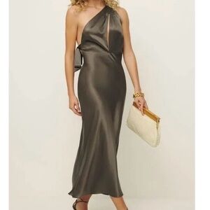Reformation - Dasha silk dress - Elegant Gray Satin Evening Dress
